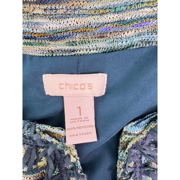 Chico’s Green Teal Tweed Open Front Blazer Cardigan Jacket Size 1 (Medium) - Picture 7 of 9